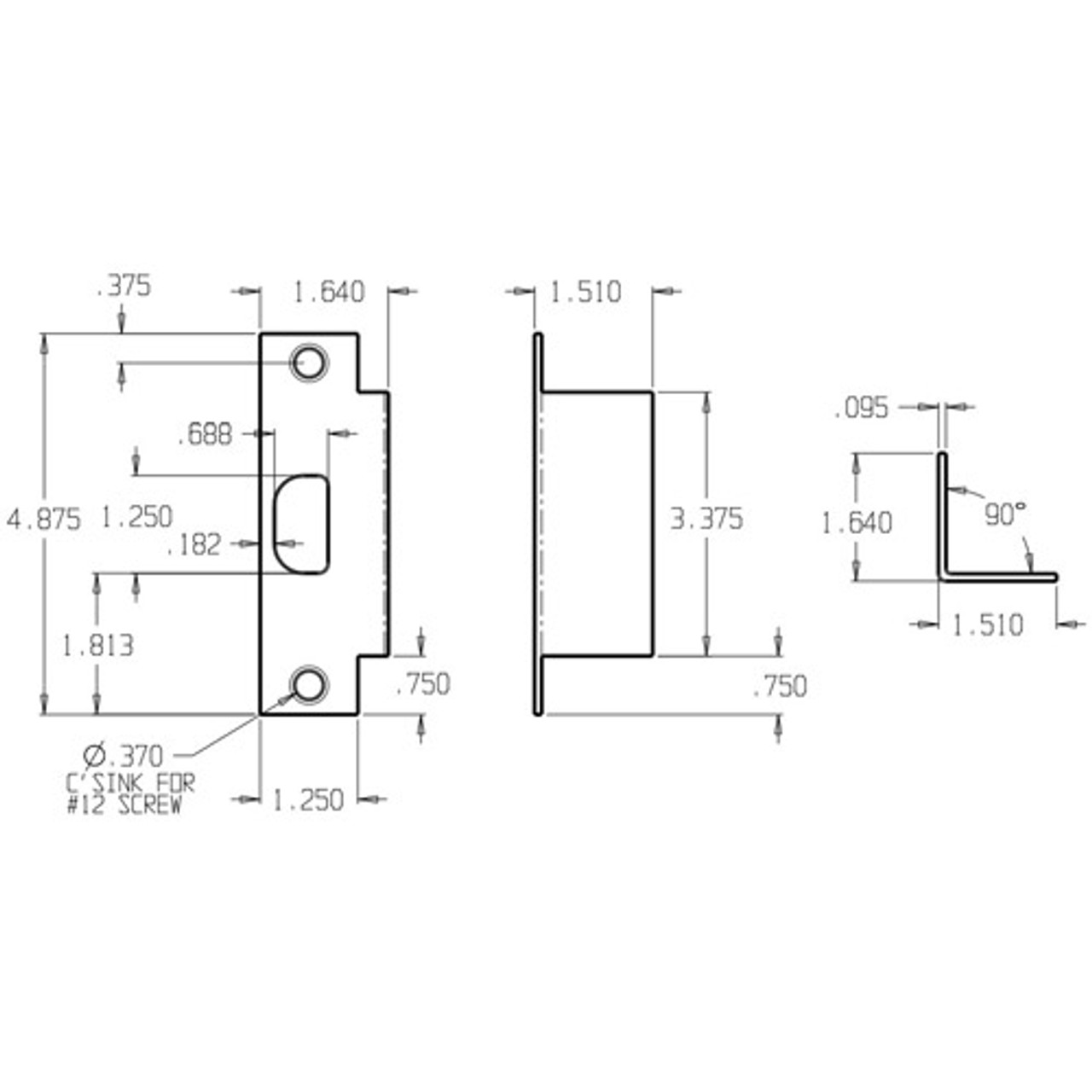 AF-261-DU Don Jo Electric Strike Filler Plate Dimensional View