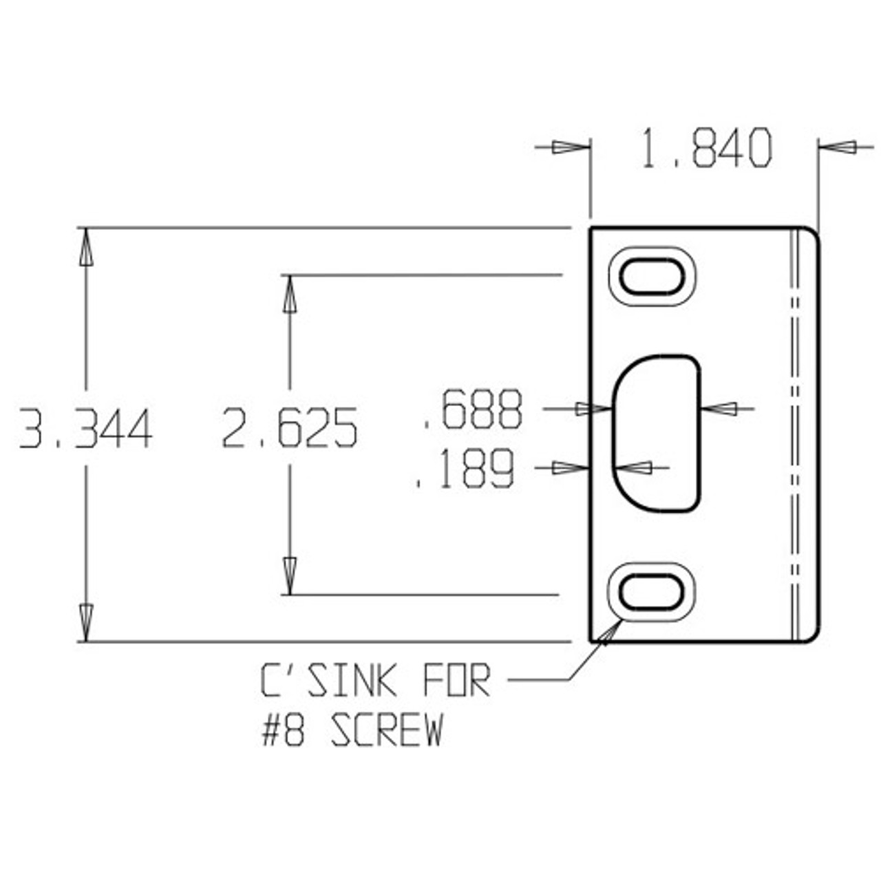 A-2-SS-SL Don Jo Adjustable Strike Plate Dimensional View