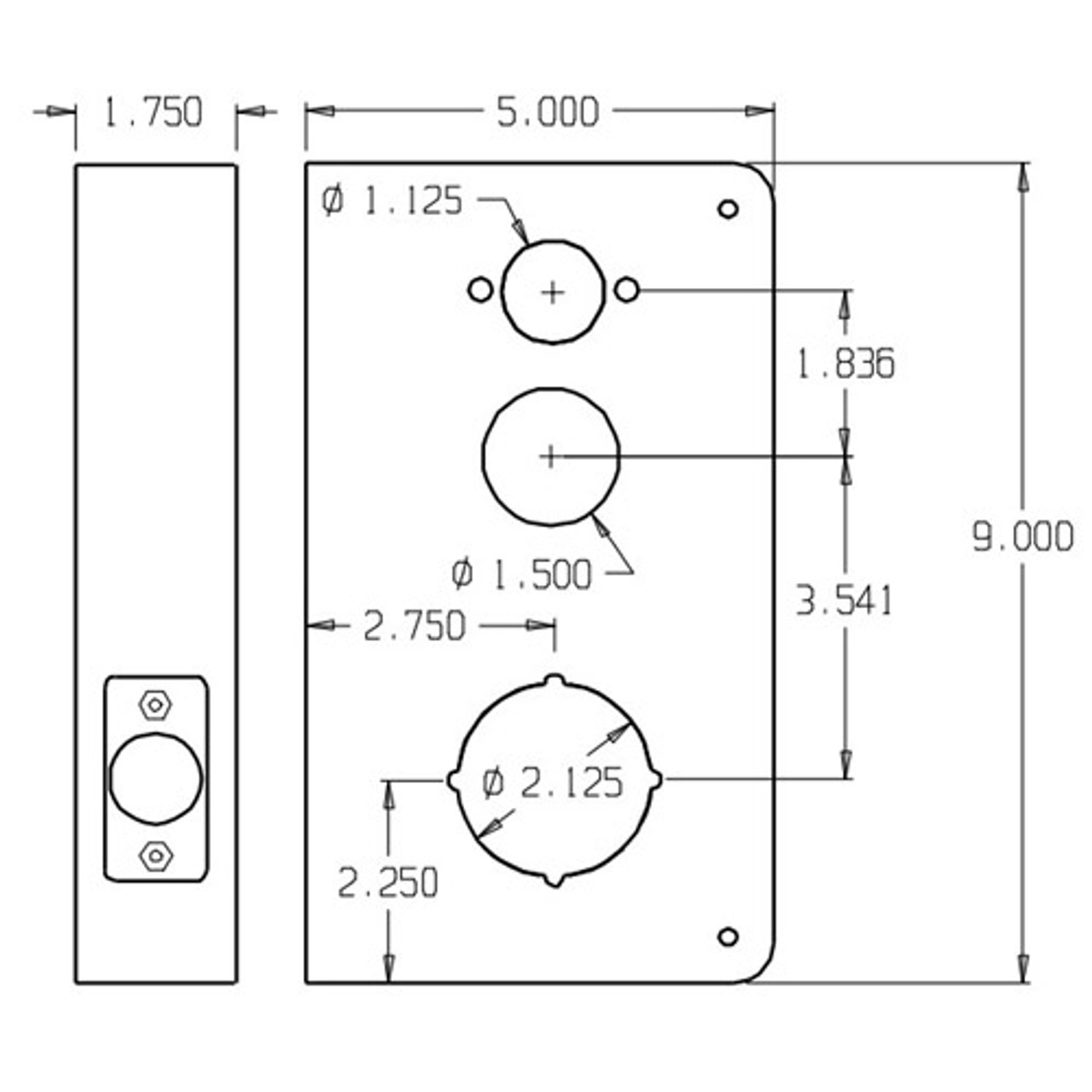 9-S-CW Don Jo Wrap-Around Plate for Kaba/Simplex 1000 Series Dimensional View