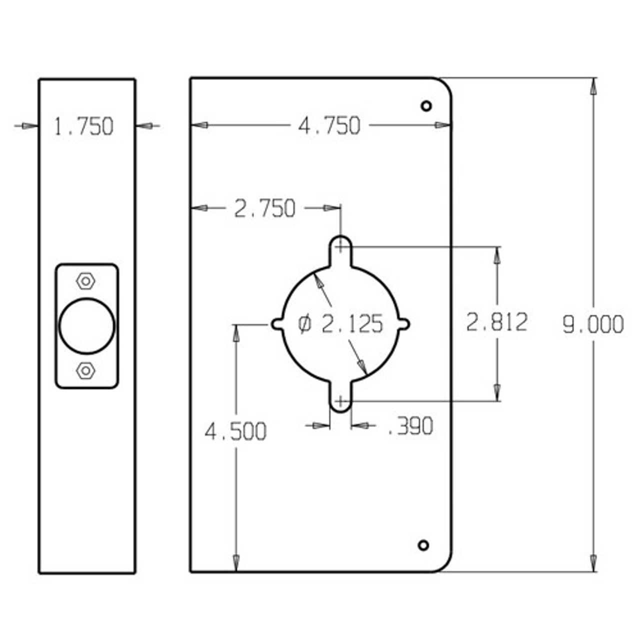 95-PB-CW Don Jo Wrap-Around Plate for installing the Marks Levers Dimensional View