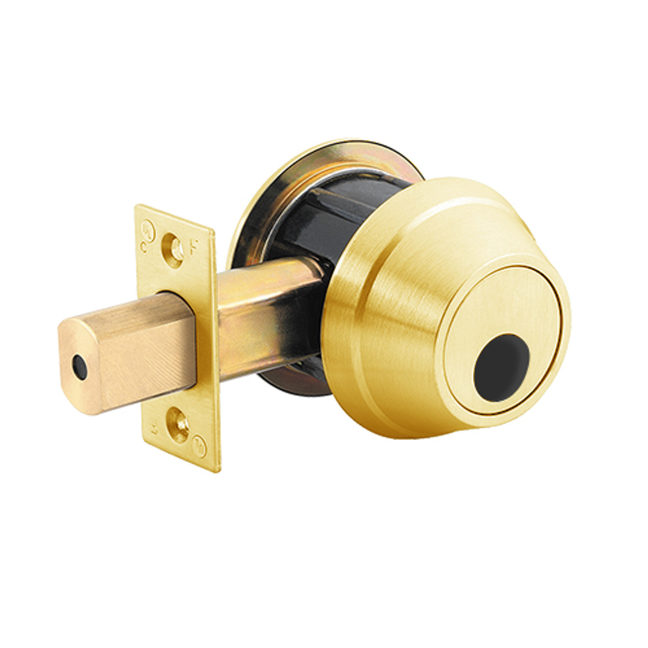 QDB180-605-R8-NOS-LC Stanley QDB100 Series Single Cylinder Heavy Duty Auxiliary Deadbolt Lock in Bright Brass Finish