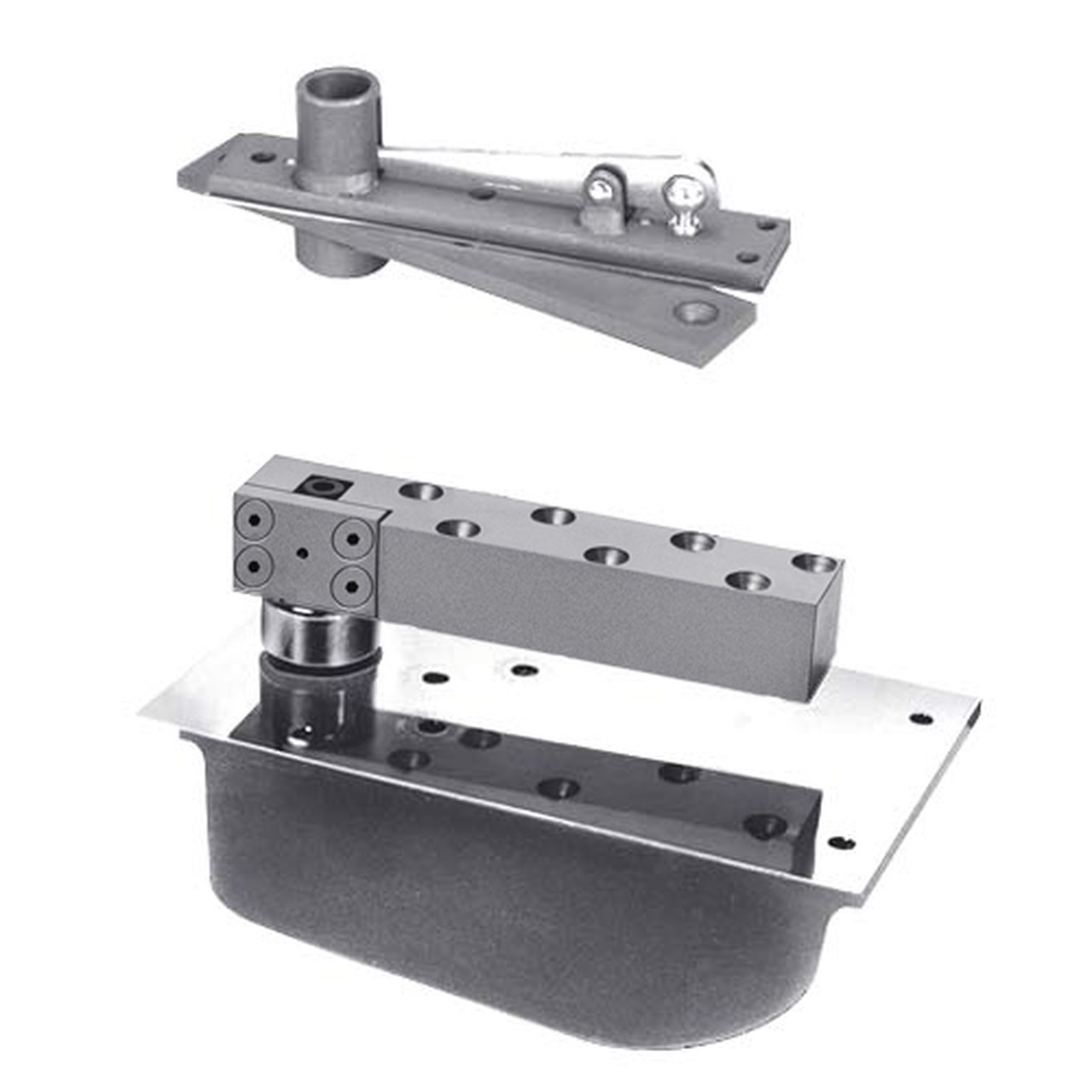 EH28-90N-587-2W-LFP-LH-625 Rixson 28 Series Power Transfer Heavy Duty Single Acting Center Hung Floor Closer in Bright Chrome Finish