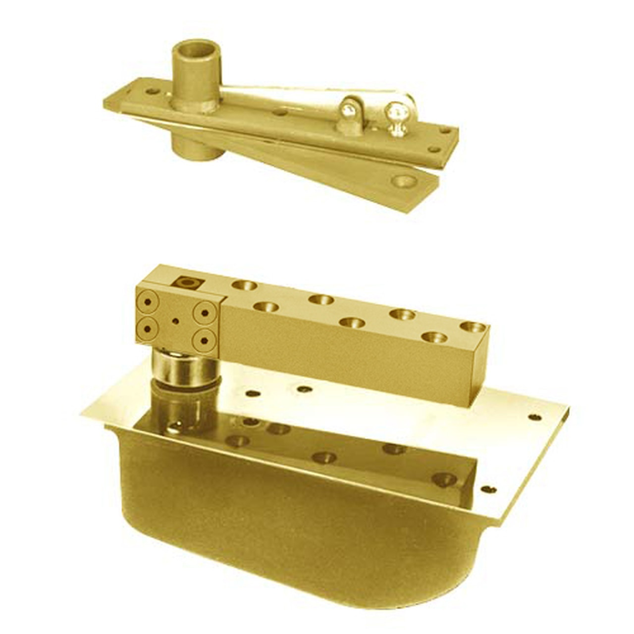EH28-105S-587-2W-LFP-LH-605 Rixson 28 Series Power Transfer Heavy Duty Single Acting Center Hung Floor Closer in Bright Brass Finish