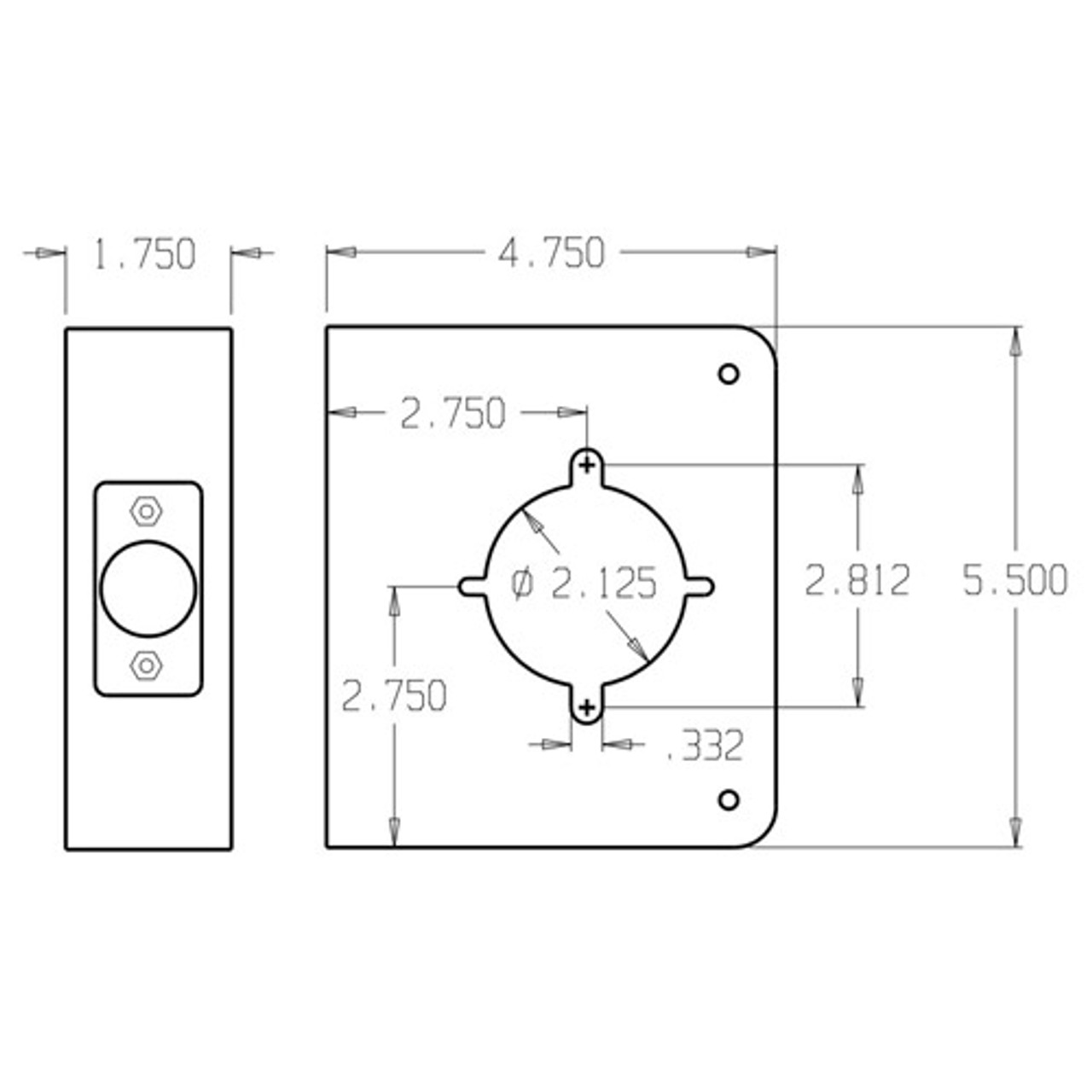 75-BZ-CW Don Jo Wrap-Around Plate for installing the Marks Levers Dimensional View