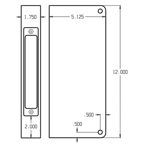 504-S-CW Don Jo Mortise Lock Wrap-around Plate Dimensional View