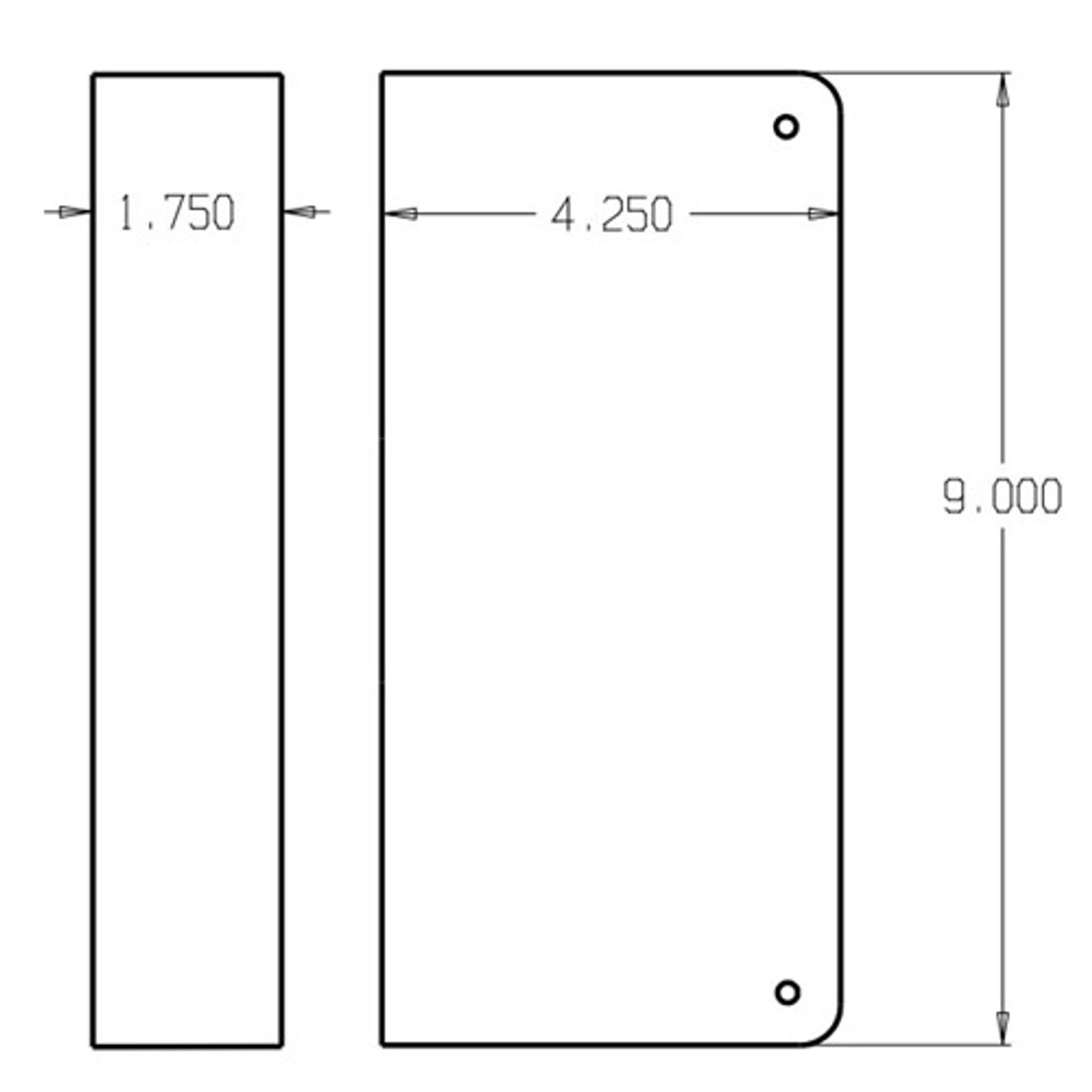 40-PB-CW Don Jo Blank Wrap-Around Plate with Trim Screws Dimensional View