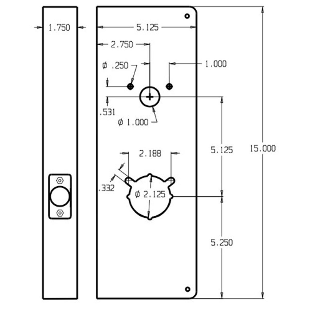 4000-4-PB-CW Don Jo Wrap-Around Plate for Kaba/Simplex 4000 Series Dimensional View