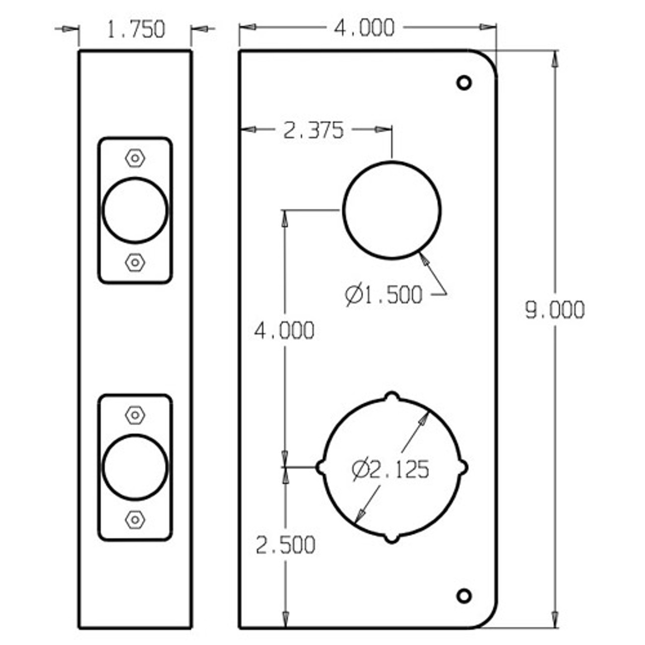 264-PB-CW Don Jo Classic Wrap Around Plate Dimensional View