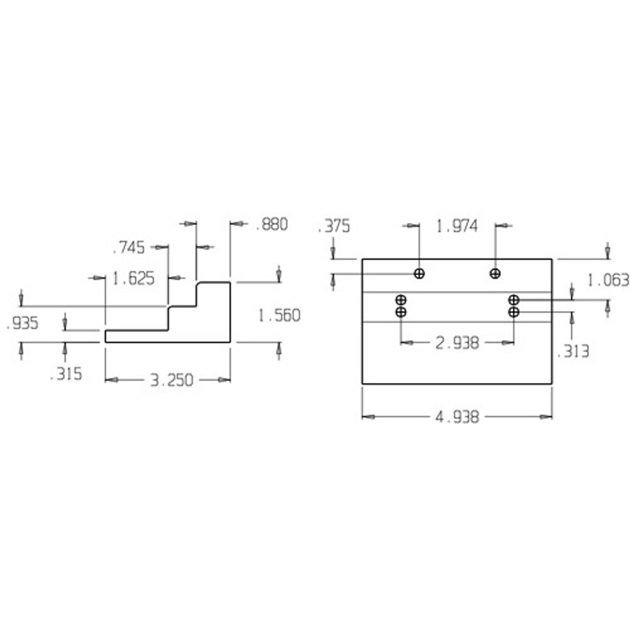 2051-628 Don Jo Mounting Bracket Dimensional View