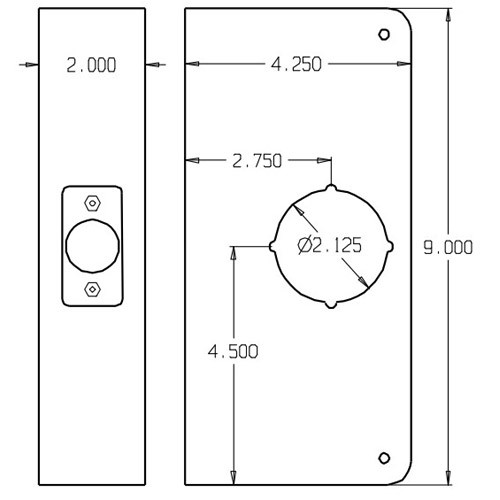 200-PB-CW Don Jo Wrap-Around Plate for Thicker Doors Dimensional View