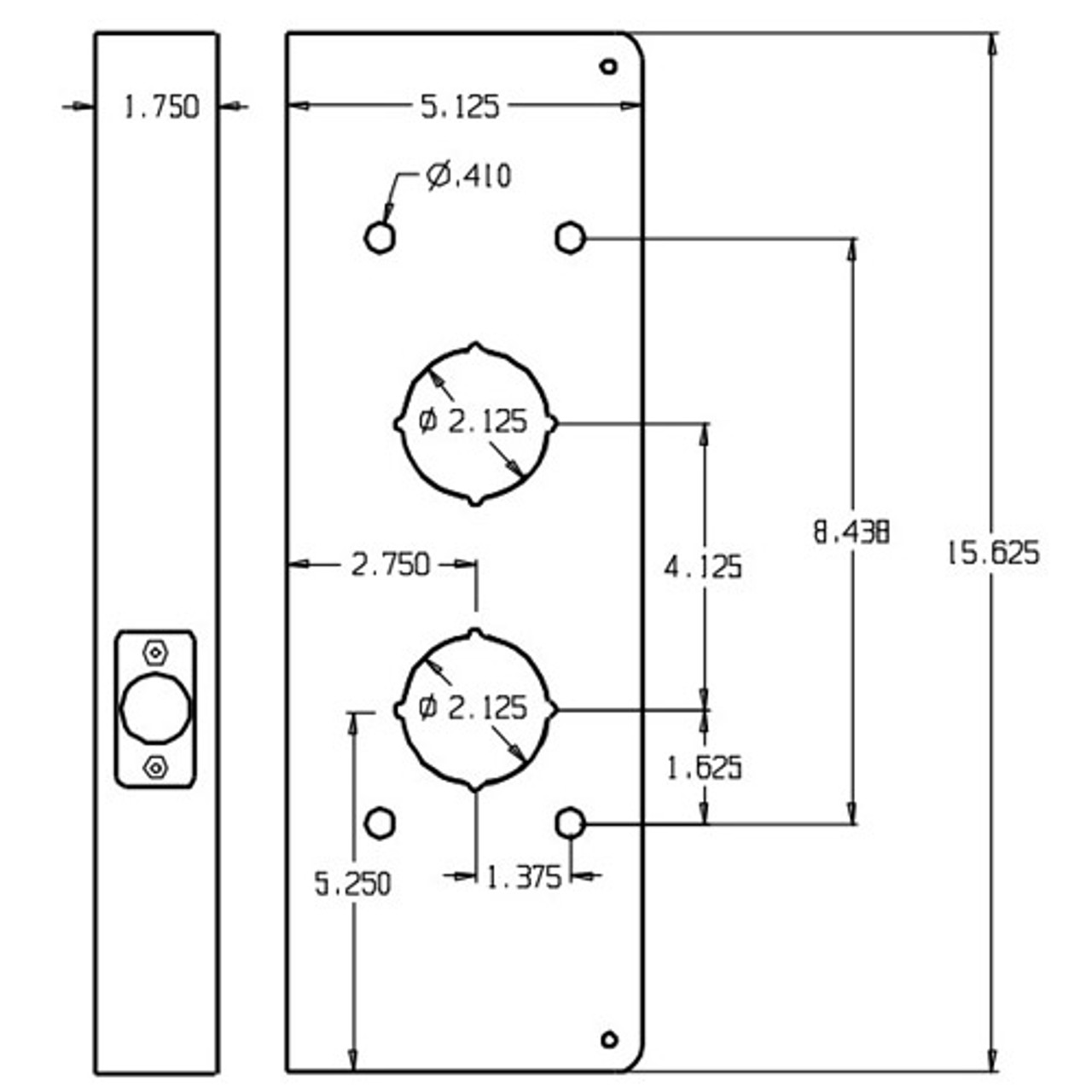 16-S-CW Don Jo Wrap-Around Plate for Best 93-KV Locks and Mas-Hamilton Power Levers Dimensional View
