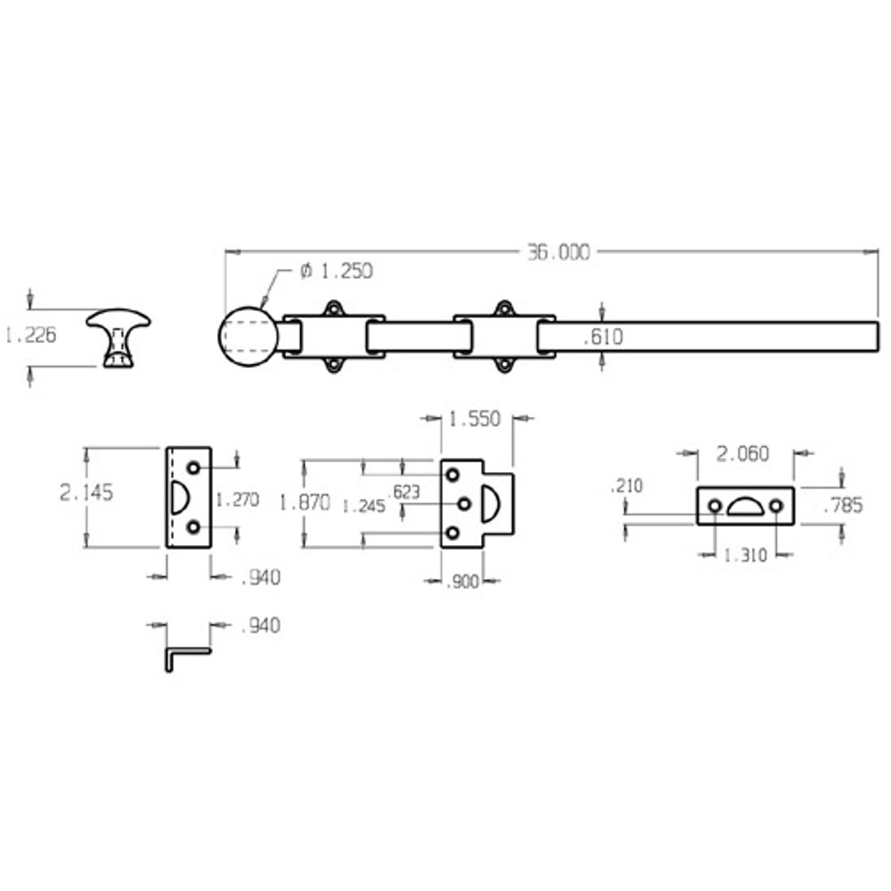 1639-625 Don Jo Dutch Door Bolt with size of 18 x 1 5/8" (inches)