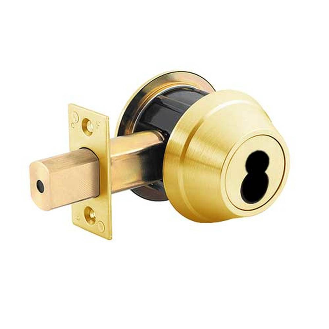 QDB281-605-NS8-NOS-LC Stanley QDB200 Series Single Less Cylinder Standard Duty Auxiliary Deadbolt Lock Prepped for SFIC in Bright Brass Finish