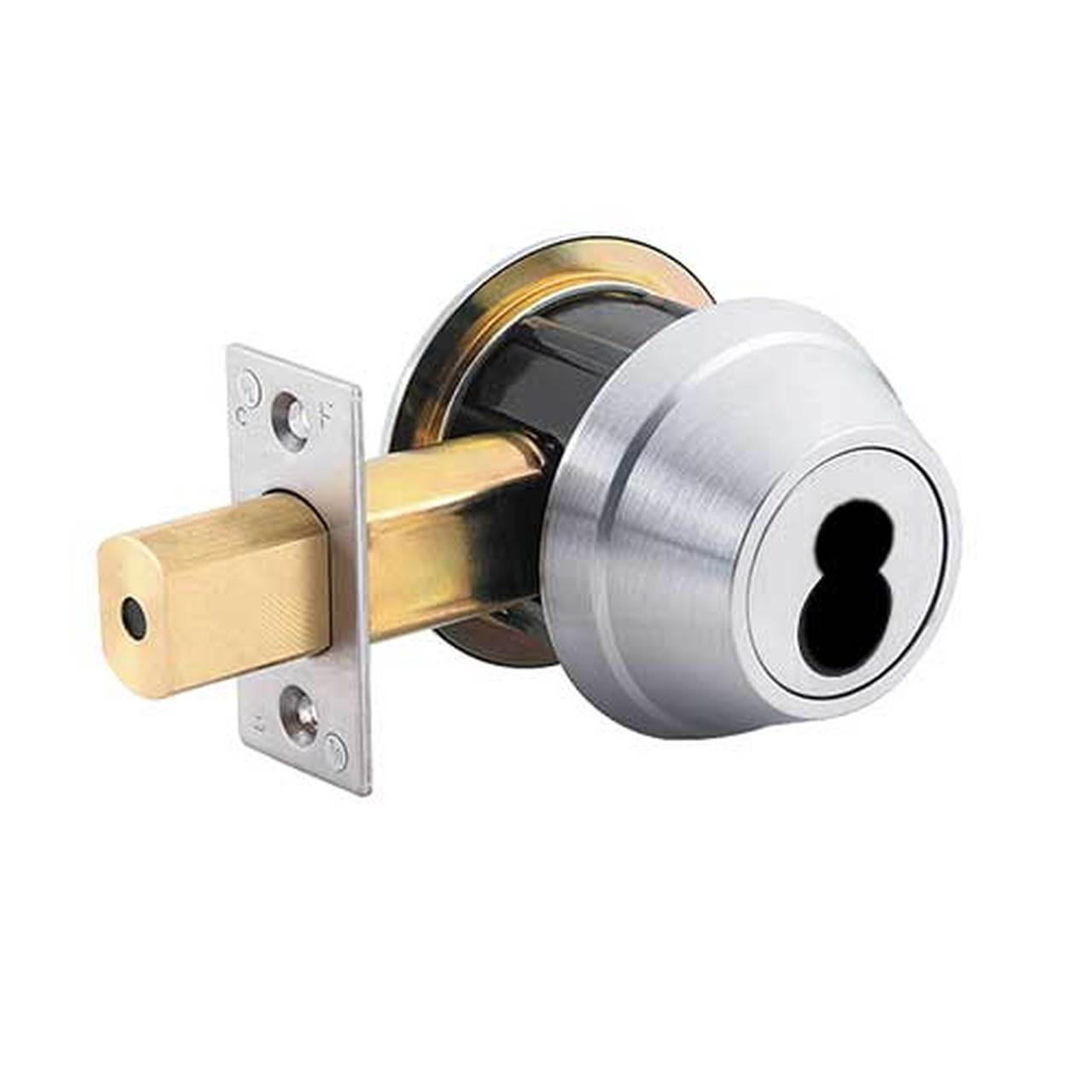 QDB281-625-6A-478S-LC Stanley QDB200 Series Single Less Cylinder Standard Duty Auxiliary Deadbolt Lock Prepped for SFIC in Bright Chrome Finish