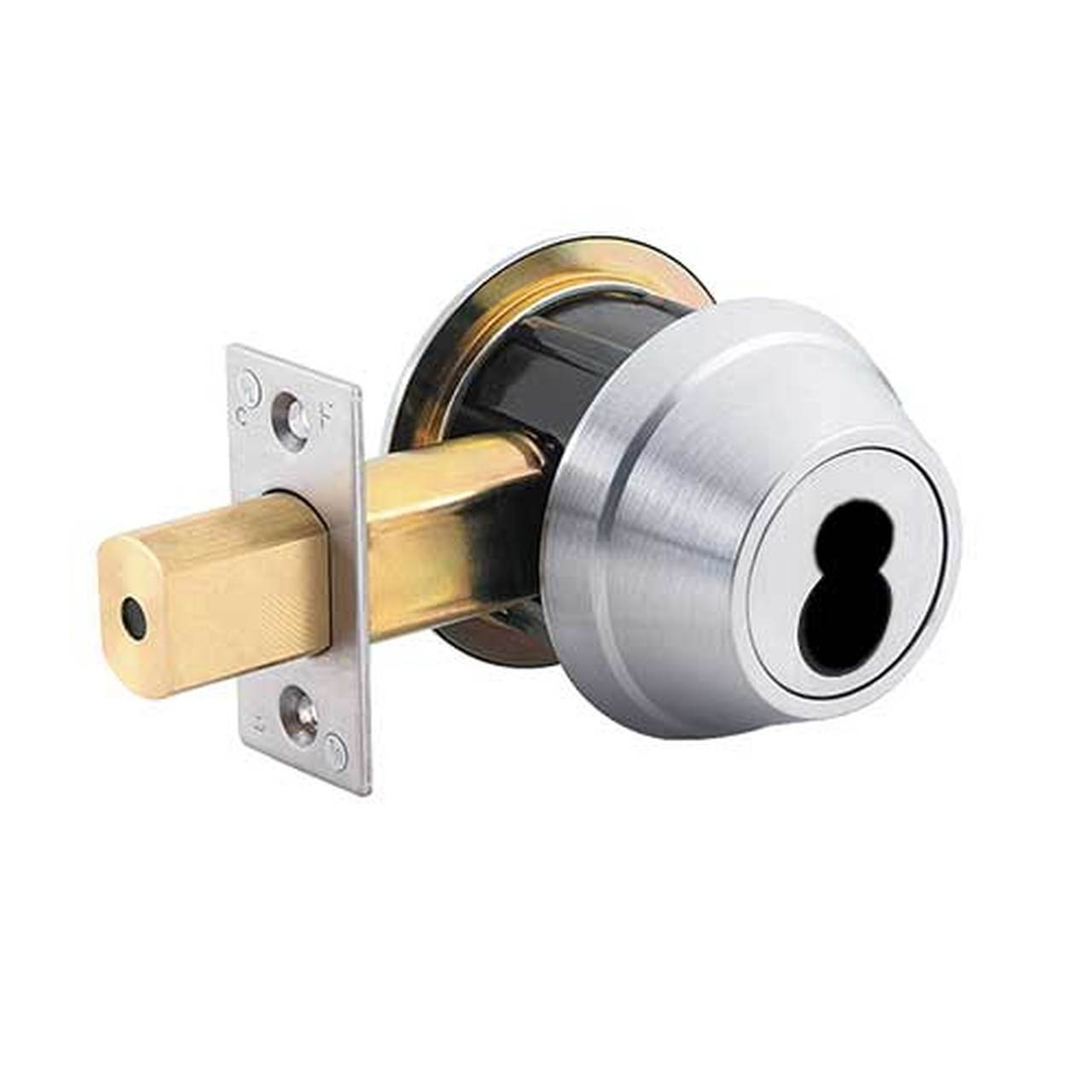 QDB287-625-S4-478S-LC Stanley QDB200 Series Classroom Less Cylinder Standard Duty Auxiliary Deadbolt Lock Prepped for SFIC in Bright Chrome Finish