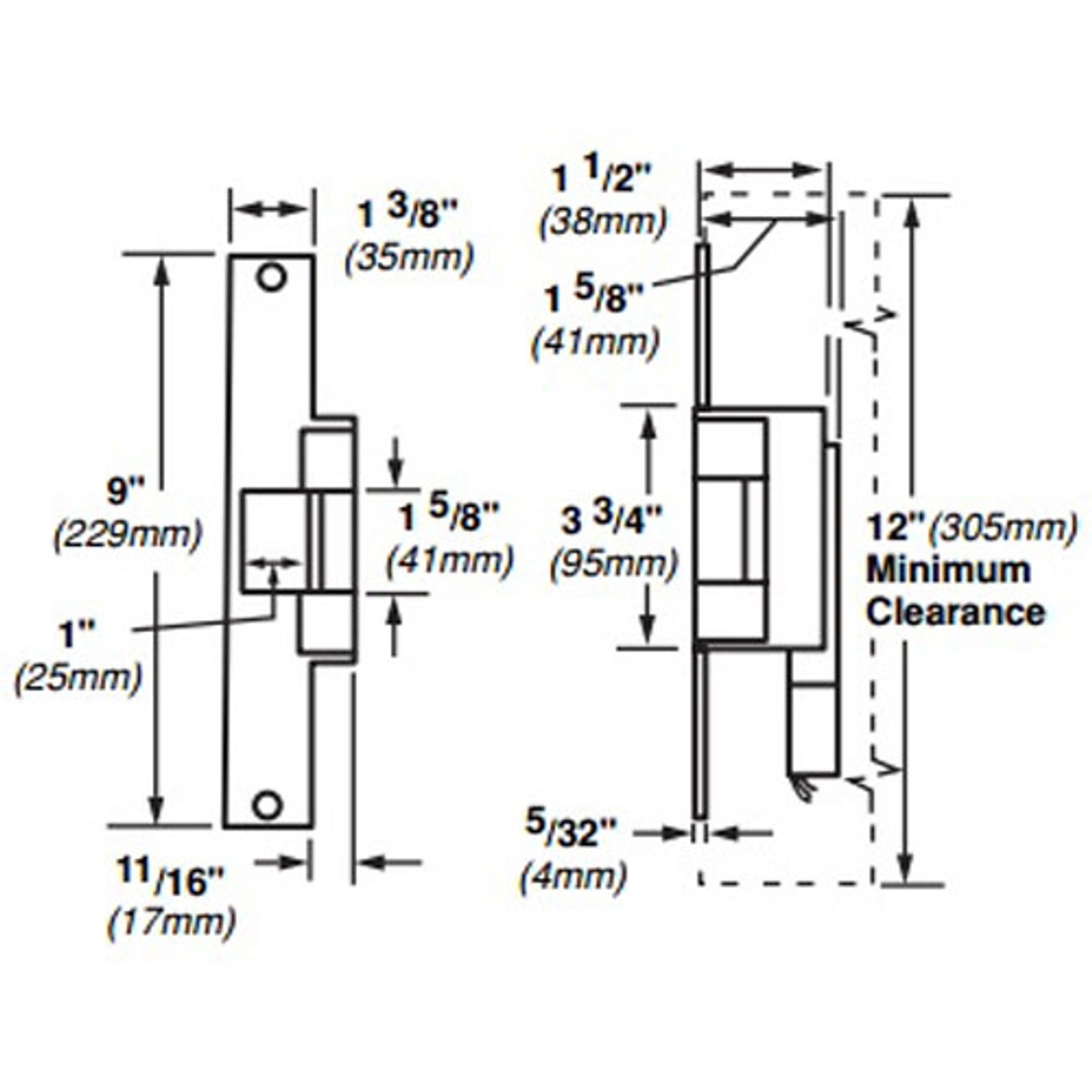 6226-DS-12VDC-US32D Von Duprin Electric Strike for Mortise or Cylindrical Locksets in Satin Stainless Steel Finish