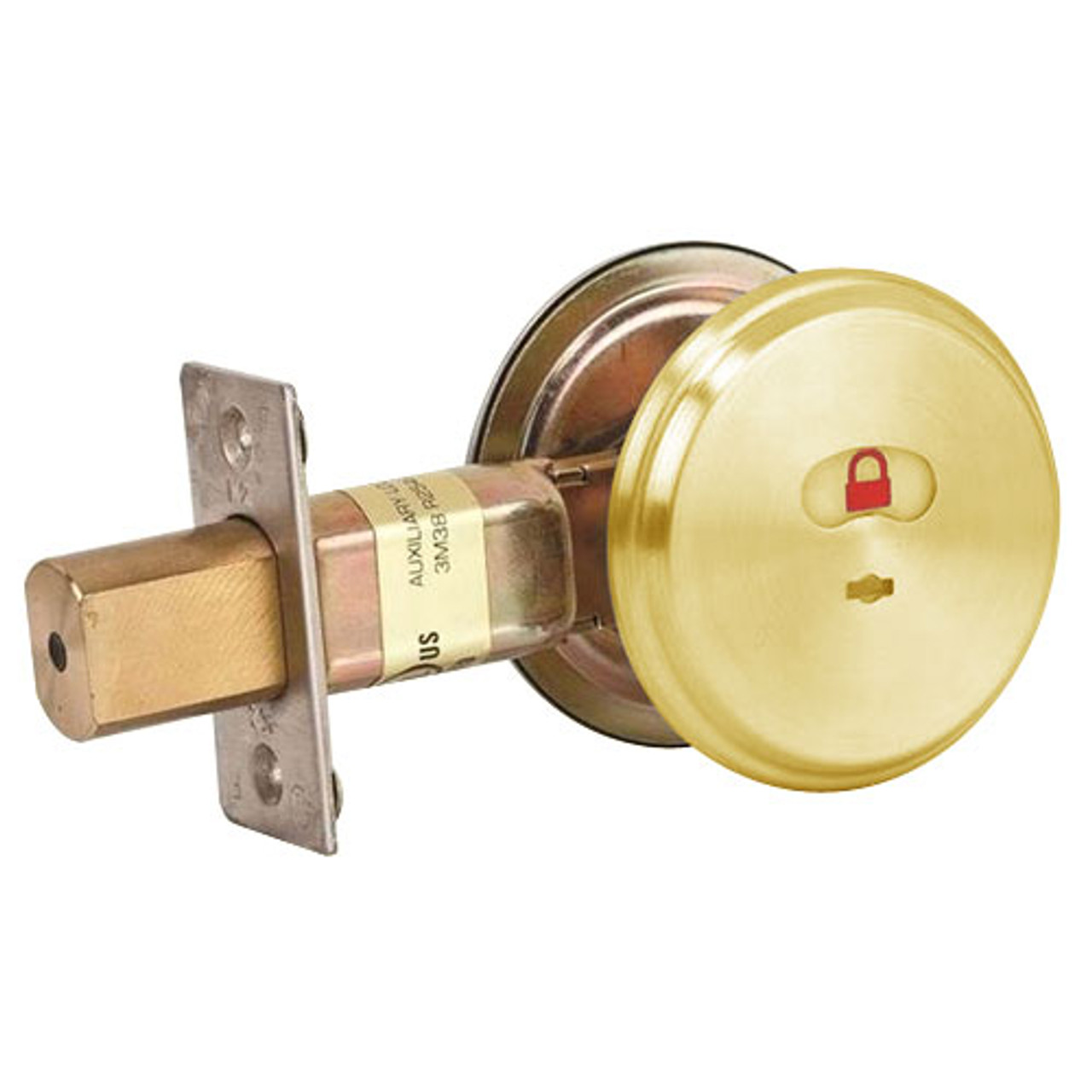 QDB285-605-NS8-478S Stanley QDB200 Series Indicator Standard Duty Auxiliary Deadbolt Lock in Bright Brass Finish