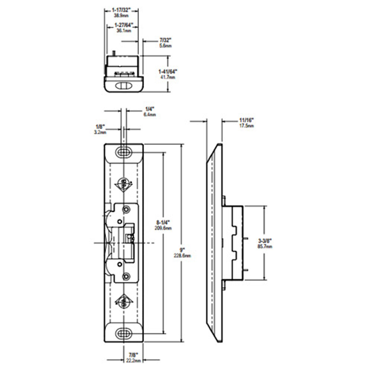 74R1-121 Adams Rite Electric Strike Dimensional View