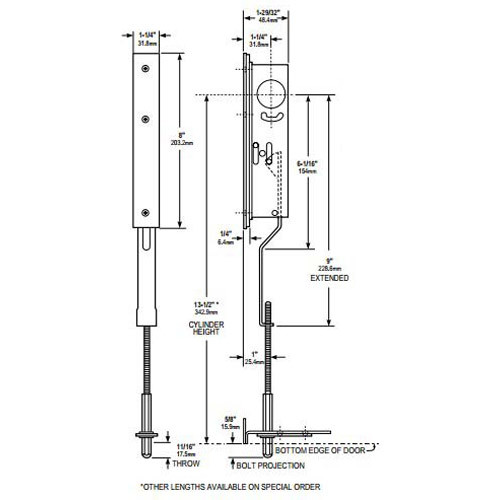 1870HM-0-313 Adams Rite Flushbolt Dimensional View