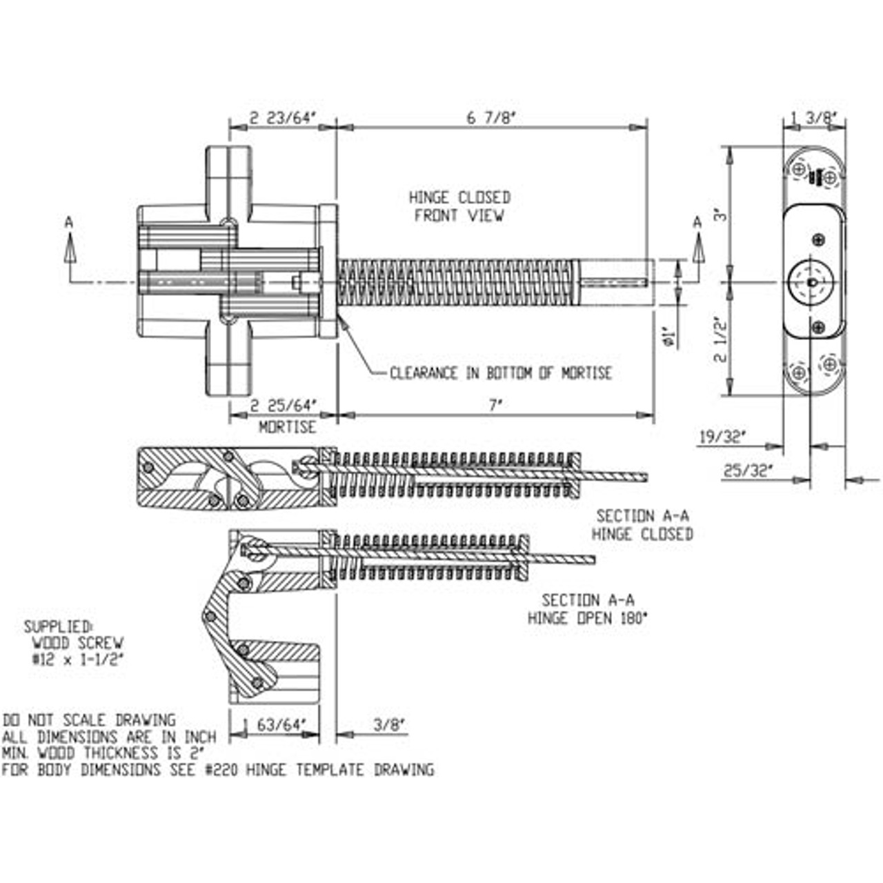 220IC-US15 Soss Invisible Hinge Dimensional View