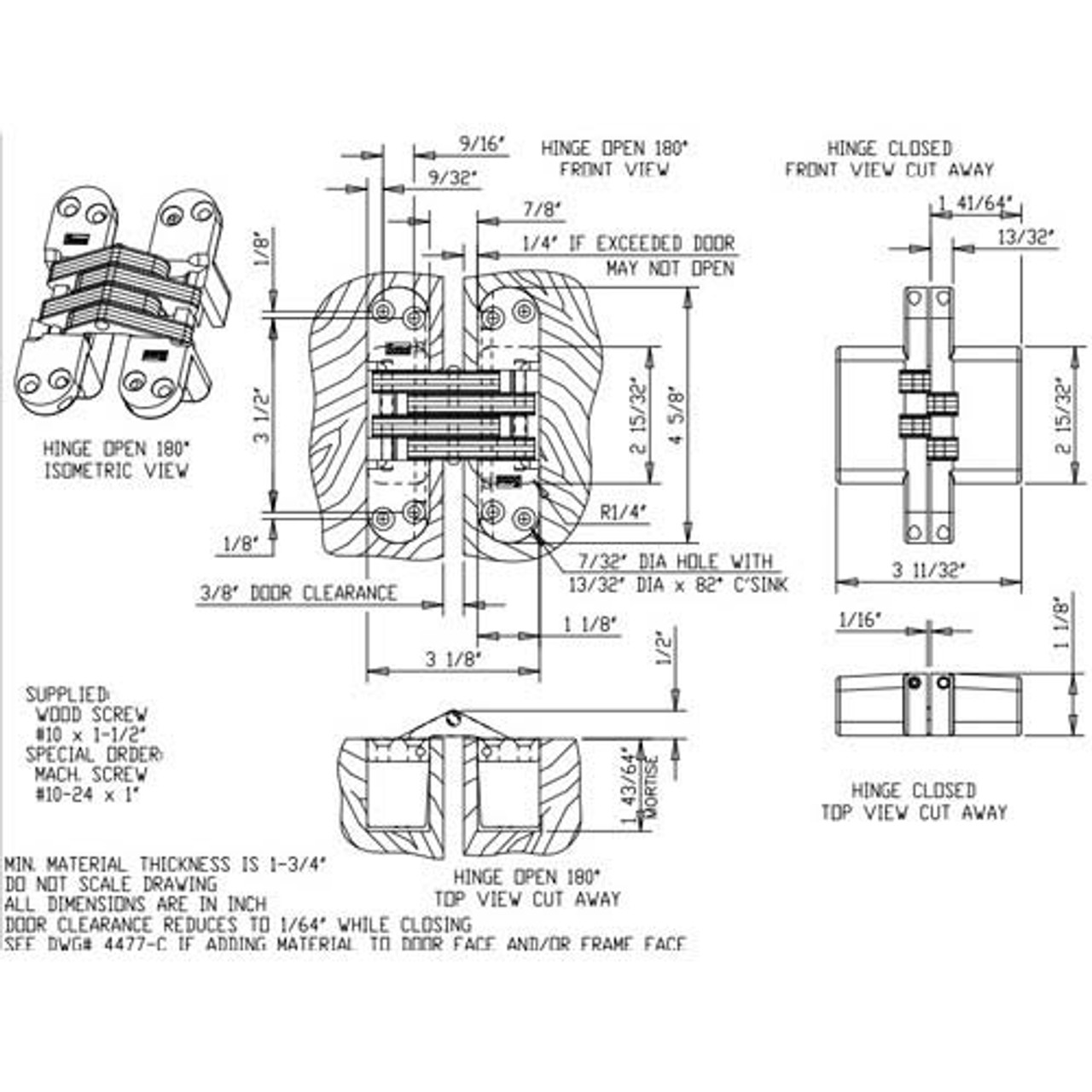 218-UNP Soss Invisible Hinge Dimensional View