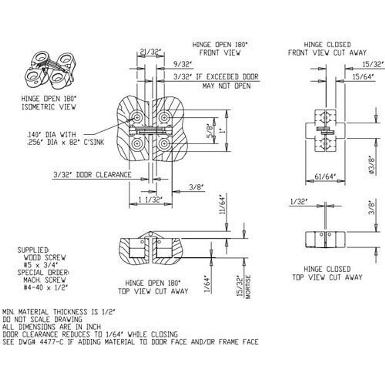 103C-US26D Soss Invisible Hinge Dimensional View