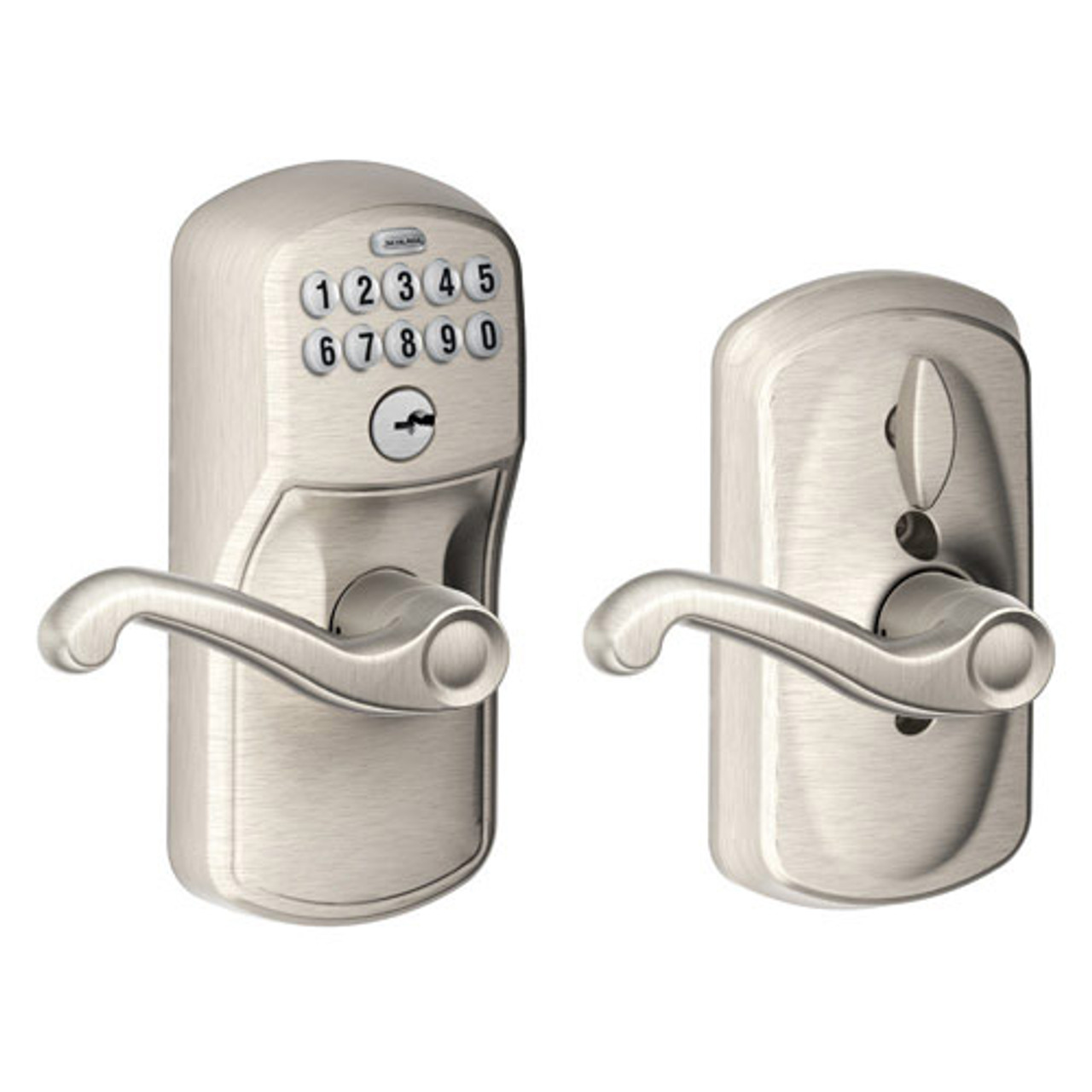 FE595-PLY-619-FLA Schlage Electrical Keypad Deadbolt Lock in Satin Nickel