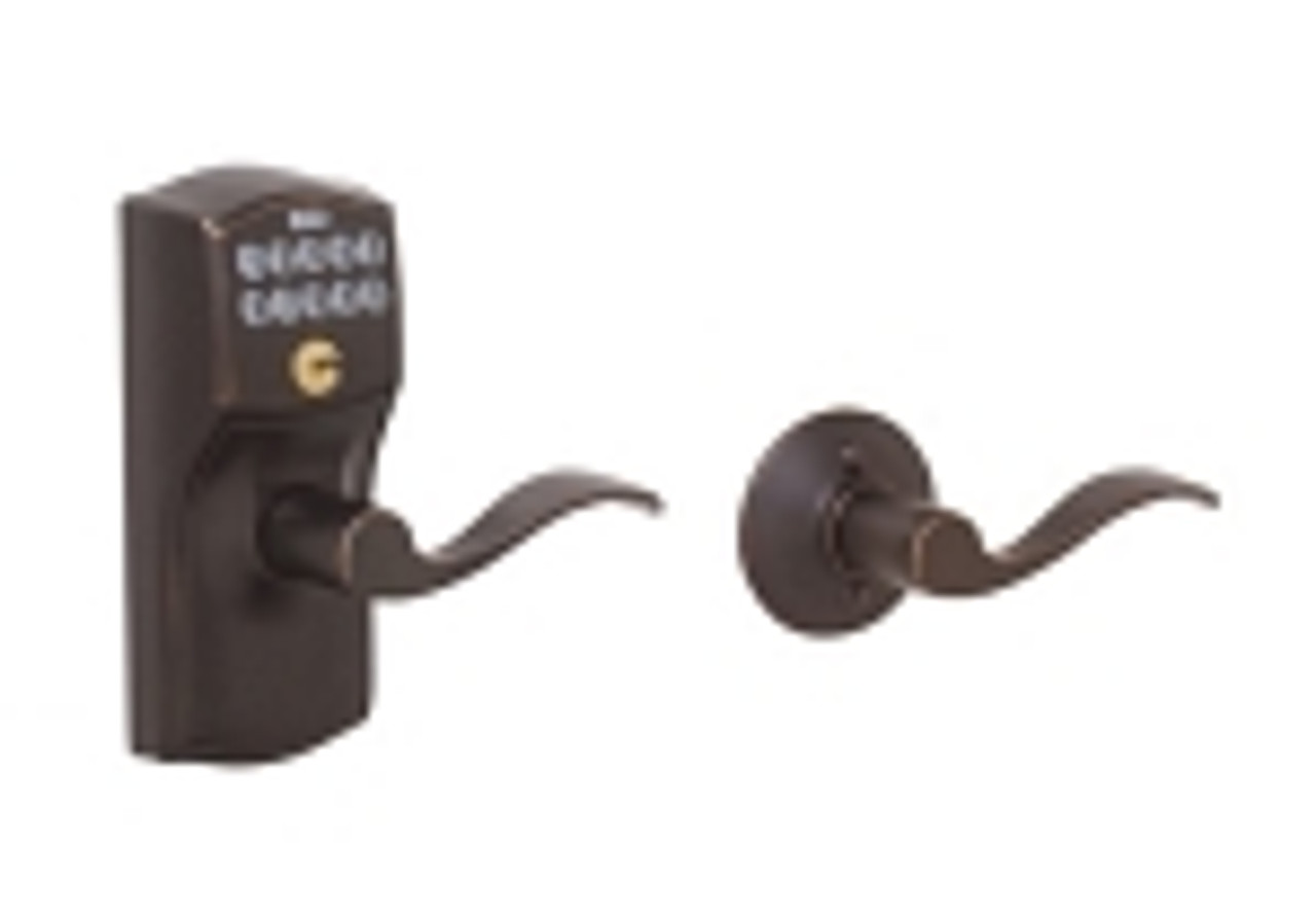 FE575-CAM-716-ACC Schlage Keypad Entry Auto-locks Series - Camelot Style Lock with Accent Lever in Aged Bronze