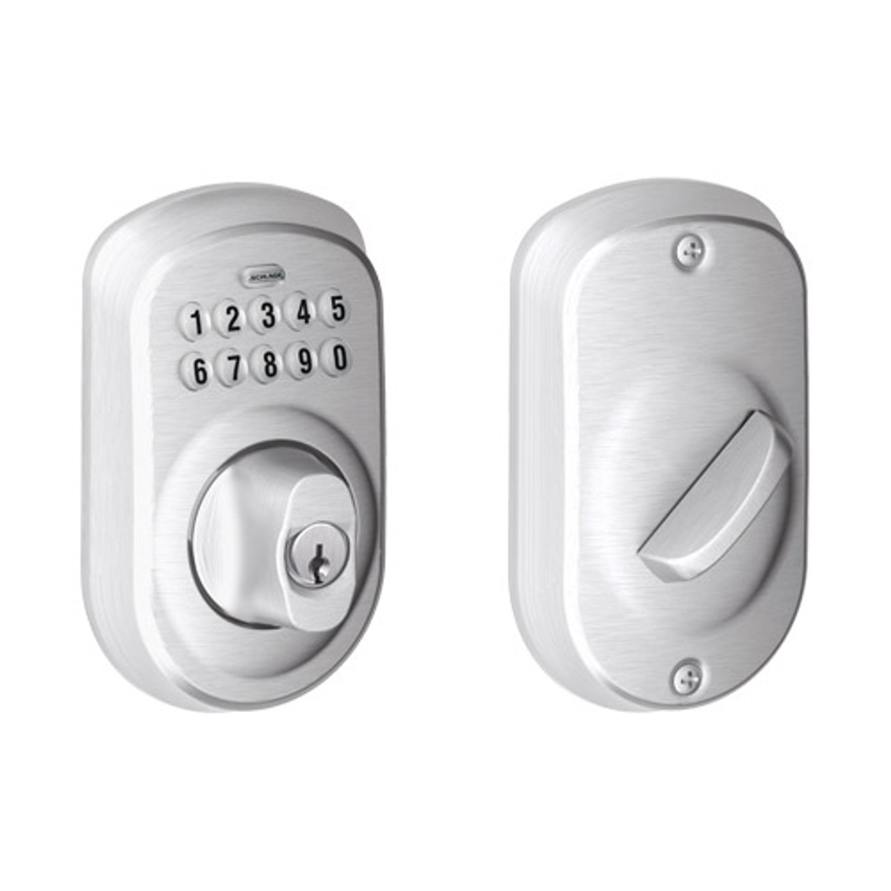 BE365-PLY-626 Schlage Electrical Keypad Deadbolt Lock in Satin Chrome