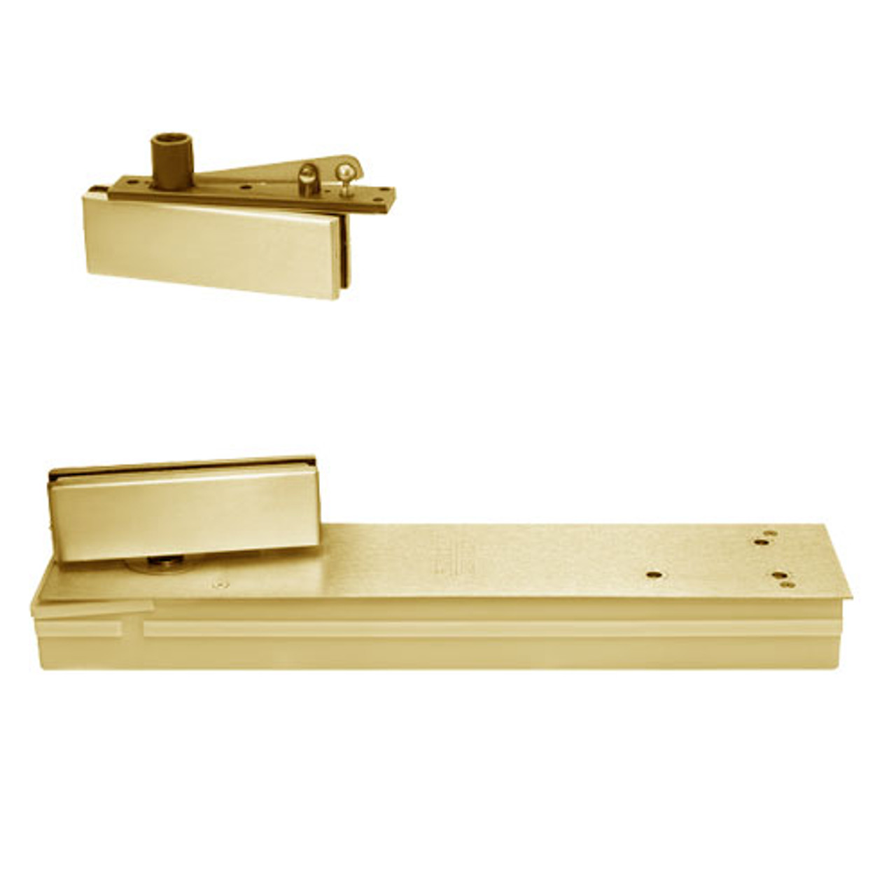 5045NBC-LFP-LTP-LH-605 Rixson 50 Series Single Acting Center Hung Shallow Depth Floor Closers in Bright Brass Finish