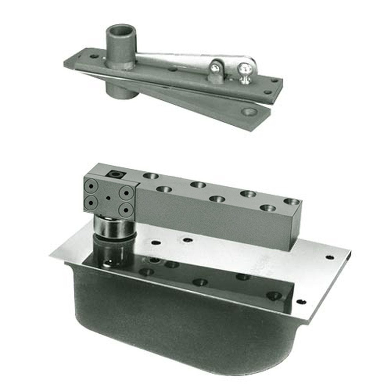 EH28-95N-587-2W-LCC-LH-619 Rixson 28 Series Power Transfer Heavy Duty Single Acting Center Hung Floor Closer in Satin Nickel Finish