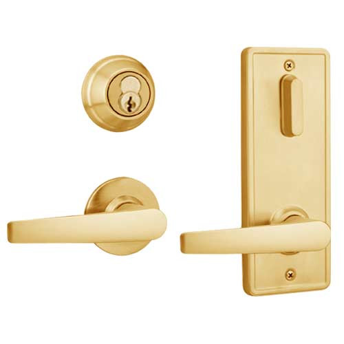QCI231A605R4FLRBF Stanley QCI200 Series Standard Duty Interconnected Single Locking Prepped for SFIC with Slate Lever in Bright Brass Finish