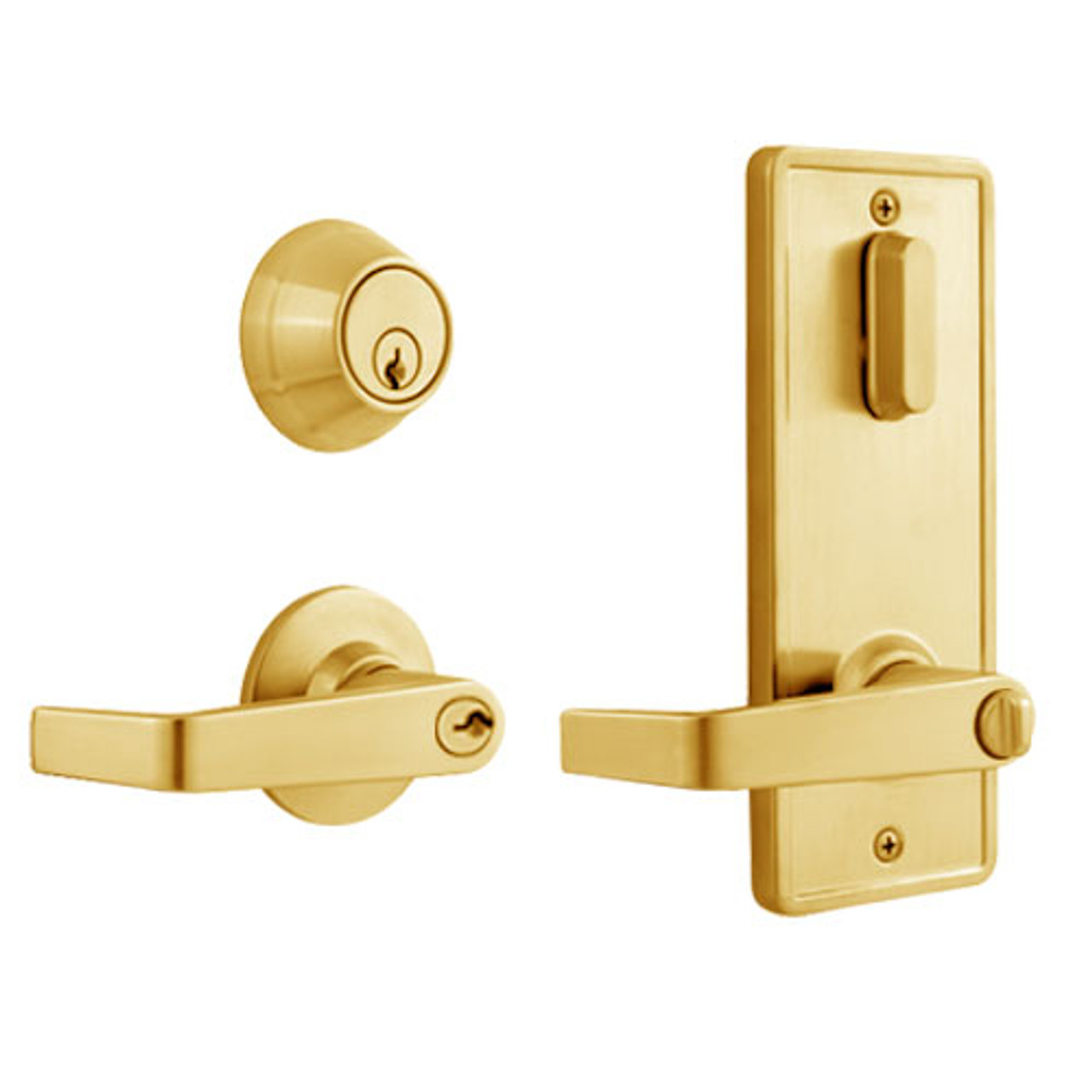 QCI250E605R8FLR2SC Stanley QCI200 Series Standard Duty Interconnected Double Locking with Sierra Lever in Bright Brass Finish
