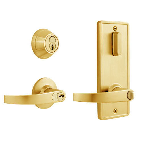 QCI251M605NR8FLRBF Stanley QCI200 Series Standard Duty Interconnected Double Locking Prepped for SFIC with Summit Lever in Bright Brass Finish