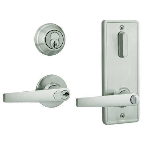 QCI251A619NR8FLSBF Stanley QCI200 Series Standard Duty Interconnected Double Locking Prepped for SFIC with Slate Lever in Satin Nickel Finish