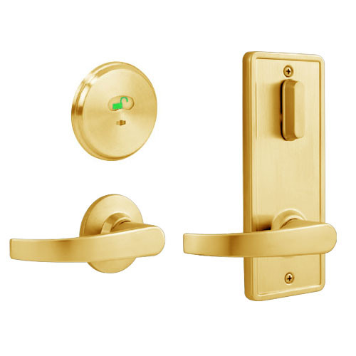 QCI285M605R8NOS Stanley QCI200 Series Standard Duty Interconnected Indicator Locking with Summit Lever in Bright Brass Finish