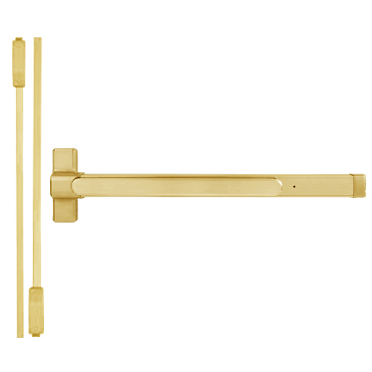 QED114X-36-7-605 Stanley QED100 Series Heavy Duty Surface Vertical Rod Hex Dog Exit Device in Bright Brass Finish