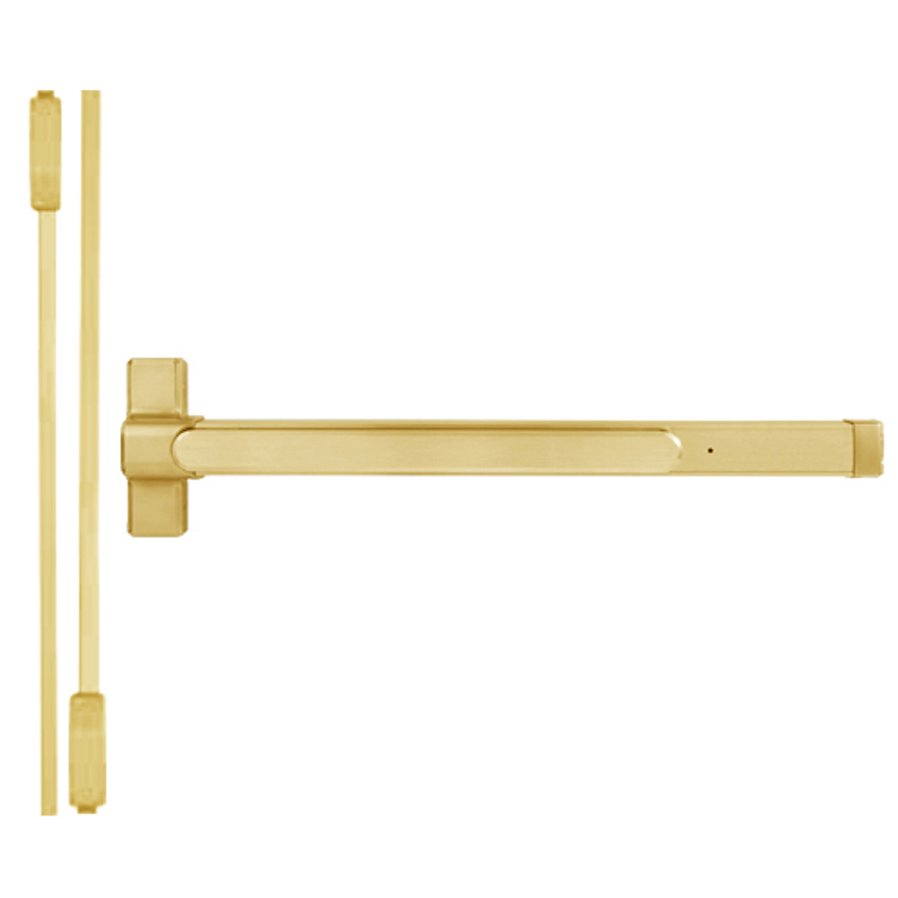 QED114LR-36-8-605 Stanley QED100 Series Heavy Duty Surface Vertical Rod Hex Dog Exit Device in Bright Brass Finish