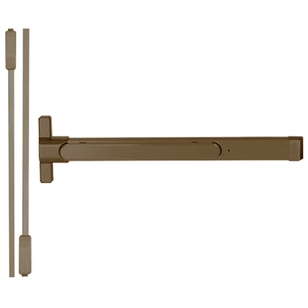 QED214-48-7-313AN Stanley QED200 Series Heavy Duty Narrow Stile Surface Vertical Rod Hex Dog Exit Device in Anodized Duranodic Bronze Finish