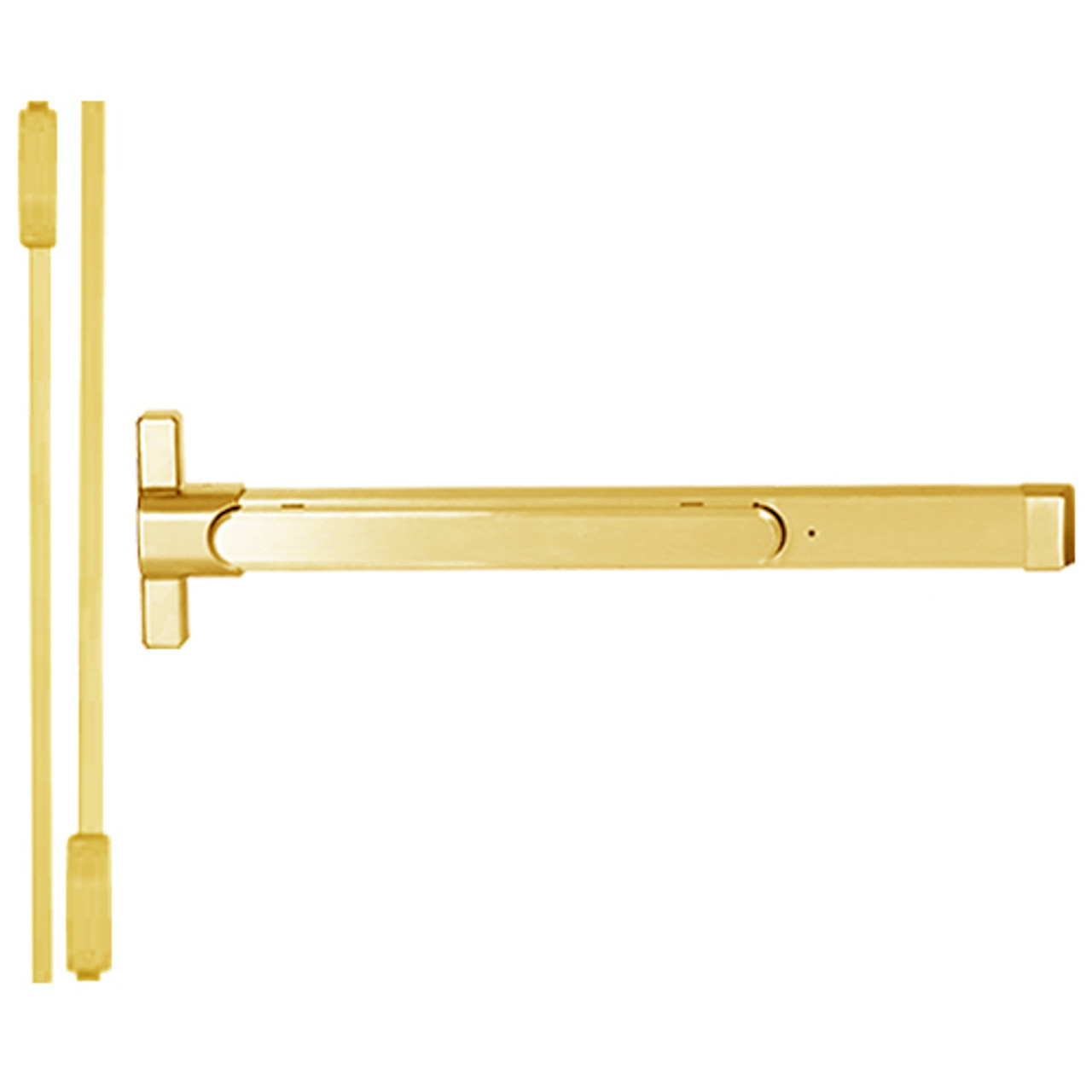 QED214-48-8-605 Stanley QED200 Series Heavy Duty Narrow Stile Surface Vertical Rod Hex Dog Exit Device in Bright Brass Finish