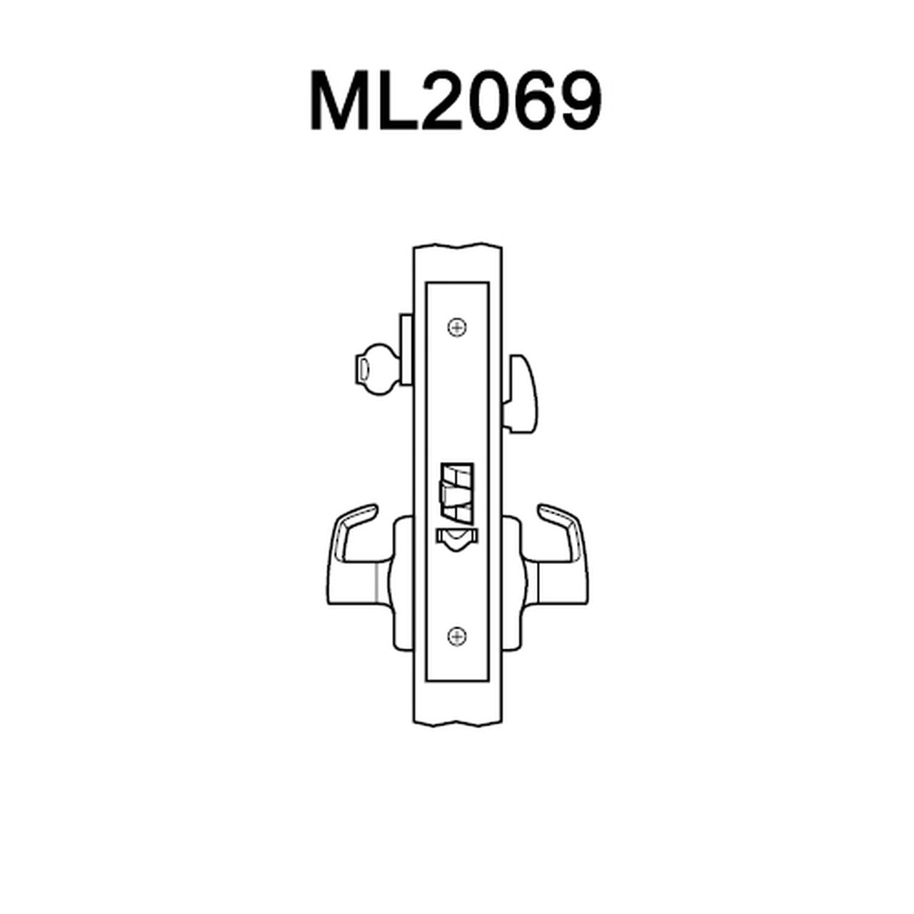 ML2069-RWA-625-LC Corbin Russwin ML2000 Series Mortise Institution Privacy Locksets with Regis Lever in Bright Chrome
