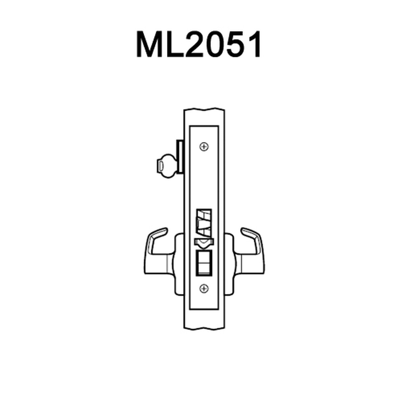 ML2051-LWB-618 Corbin Russwin ML2000 Series Mortise Office Locksets with Lustra Lever in Bright Nickel