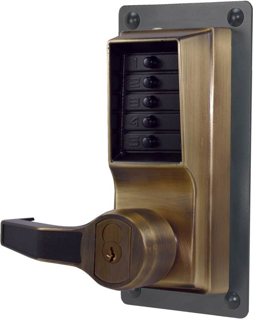 LLP1020C-05 Simplex Exit Trim Lever with Corbin Russwin Removable Core Key Override option in Antique Brass finish