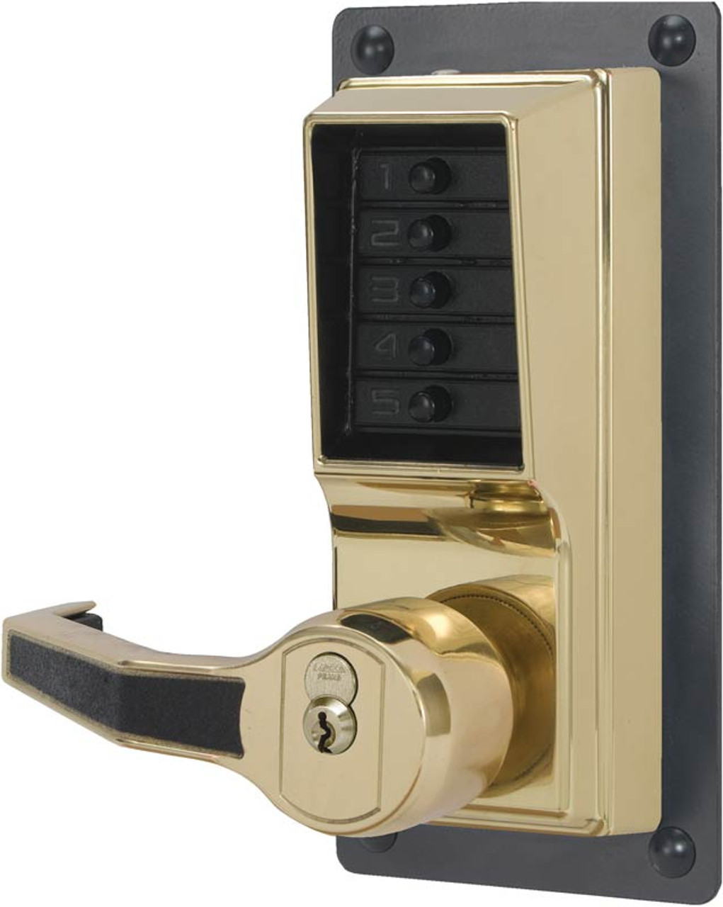 LLP1020M-03 Simplex Exit Trim Lever with Medeco Removable Core Key Override option in Bright Brass finish