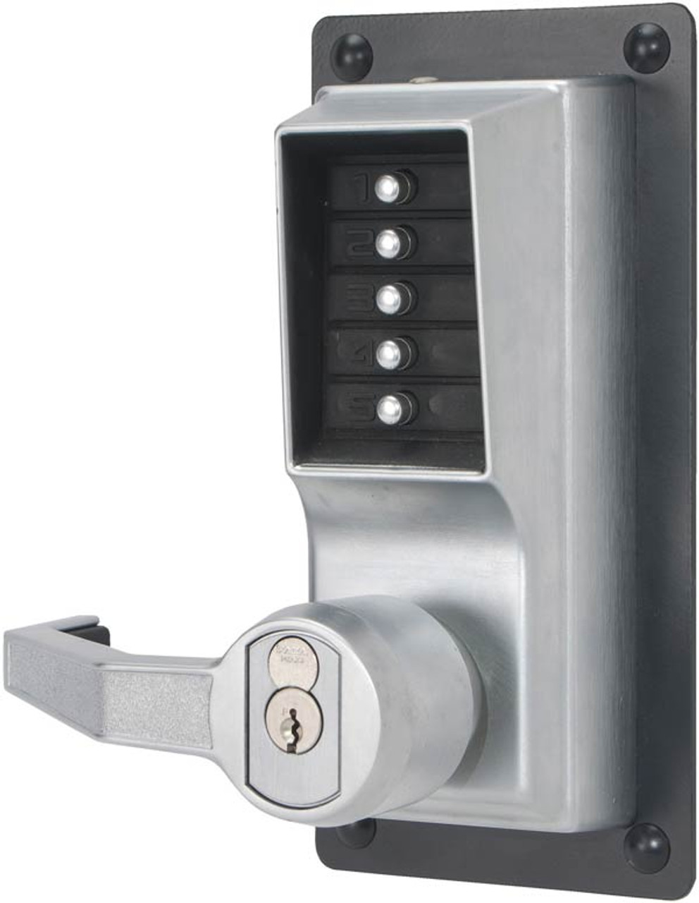 LLP1020M-26D Simplex Exit Trim Lever with Medeco Removable Core Key Override option in Satin Chrome finish