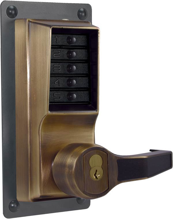 LRP1020R-05 Simplex Exit Trim Lever with Sargent Removable Core Key Override option in Antique Brass finish