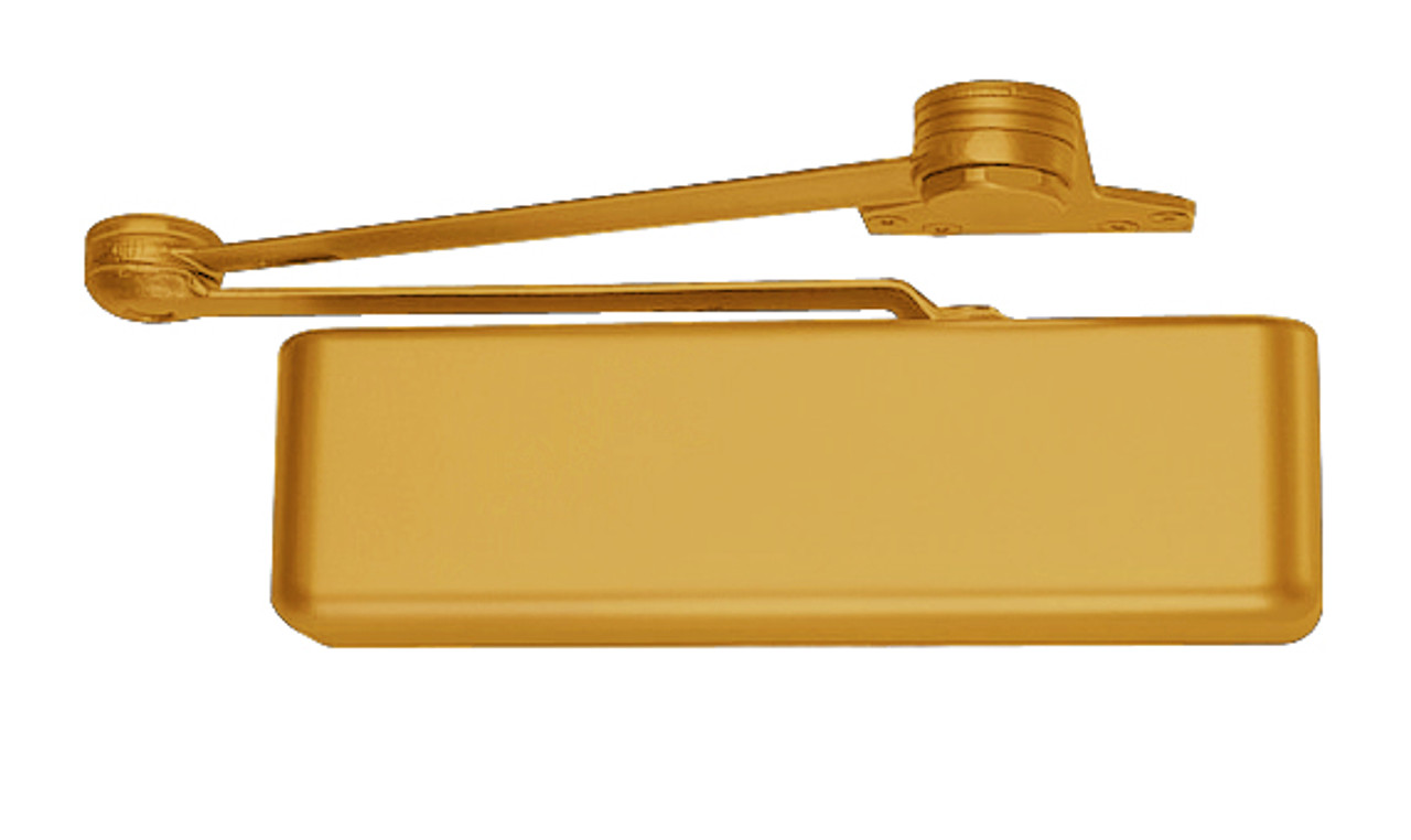 4116-HEDA-w-62G-LH-BRASS LCN Door Closer with Hold Open Extra Duty Arm with Thick Hub Shoe in Brass Finish
