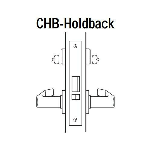 45H7CHB15J629 Best 40H Series Holdback without Deadbolt Heavy Duty Mortise Lever Lock with Contour with Angle Return Style in Bright Stainless Steel