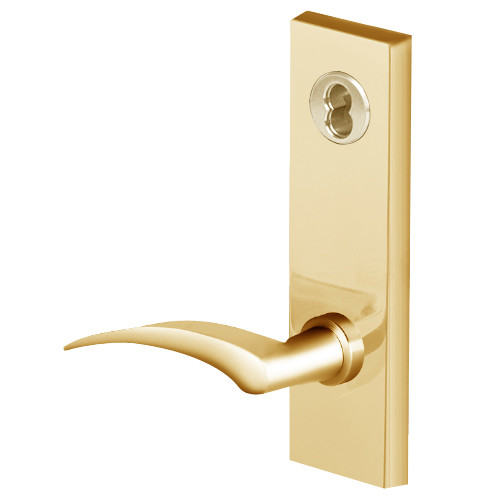 45H7T17RM605 Best 40H Series Dormitory with Deadbolt Heavy Duty Mortise Lever Lock with Gull Wing RH in Bright Brass