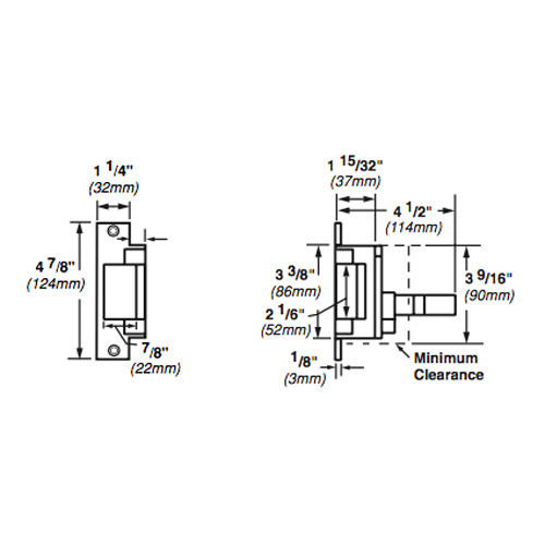 6211WF-DS-12VDC-US4 Von Duprin 6211WF Series Fire Rated Electric Strike for Mortise or Cylindrical Devices (Wide Faceplate) in Satin Brass